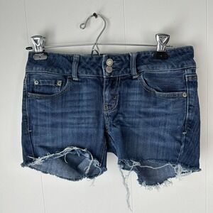 American Eagle Jean Shorts Size 2 Long Artist Stretch Cutoff Distressed Frayed